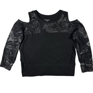 DKNY Jeans Black Going Out Sweater Black Gray Swirl Pullover Women's XL